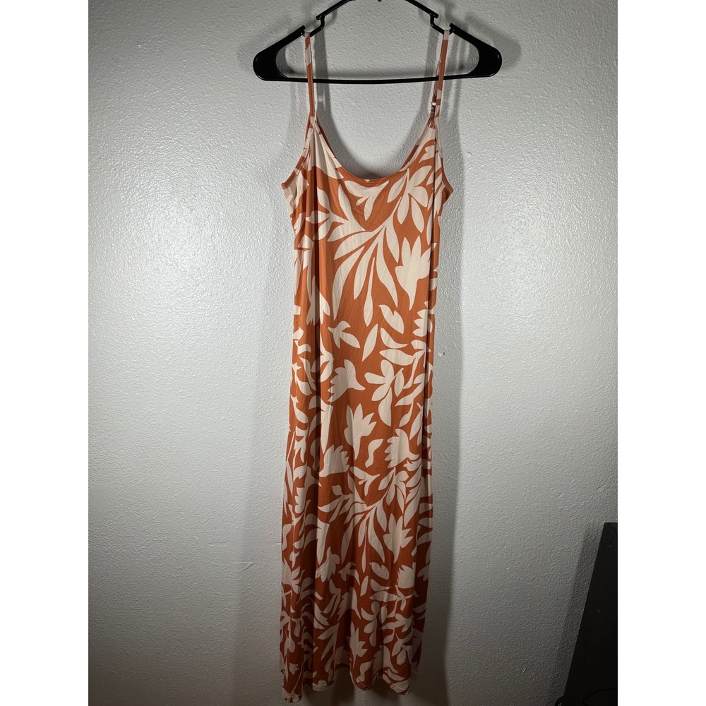Fashion Maxi Dress Women S Orange Tropical Leaf Print Spaghetti Strap Casual
